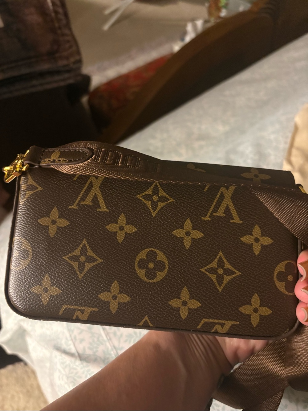 Mini Brown Monogram Crossbody Bag with Strap - Picture 3 of 5